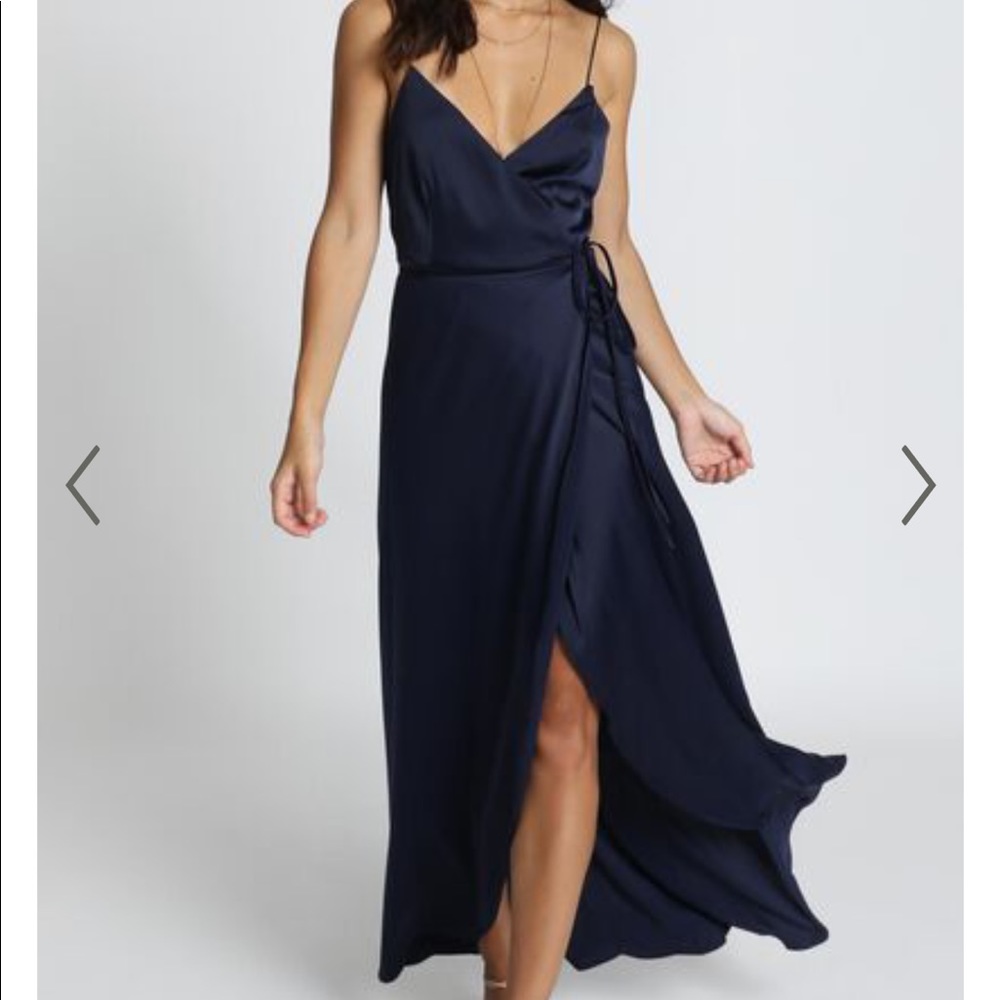 Showpo NEW Navy Satin wrap dress